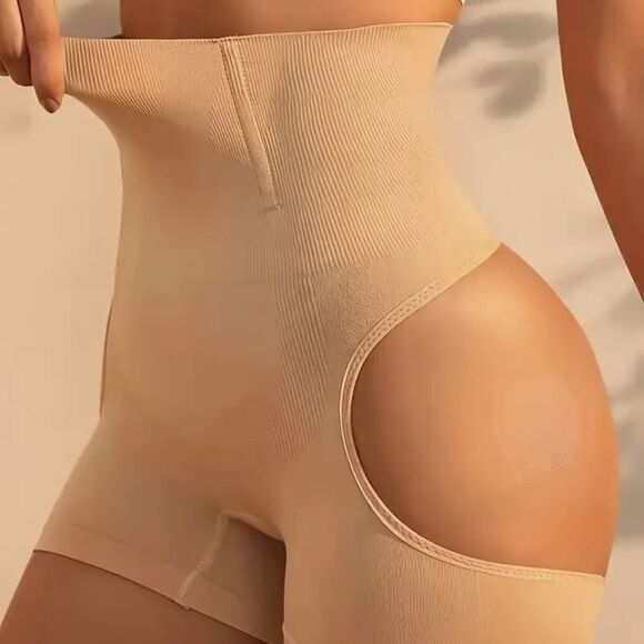 Womens High-Waisted Tummy Control Butt Lifter Beige Shaping Shorts #3 - Picture 3 of 8